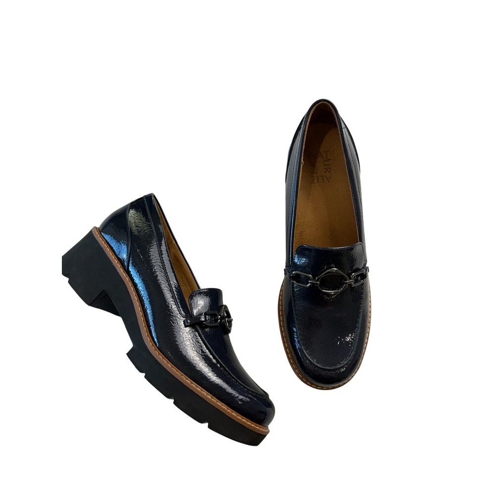 Naturalizer Navy Blue Patent Slip On Lug Sole Loafers, 8.5